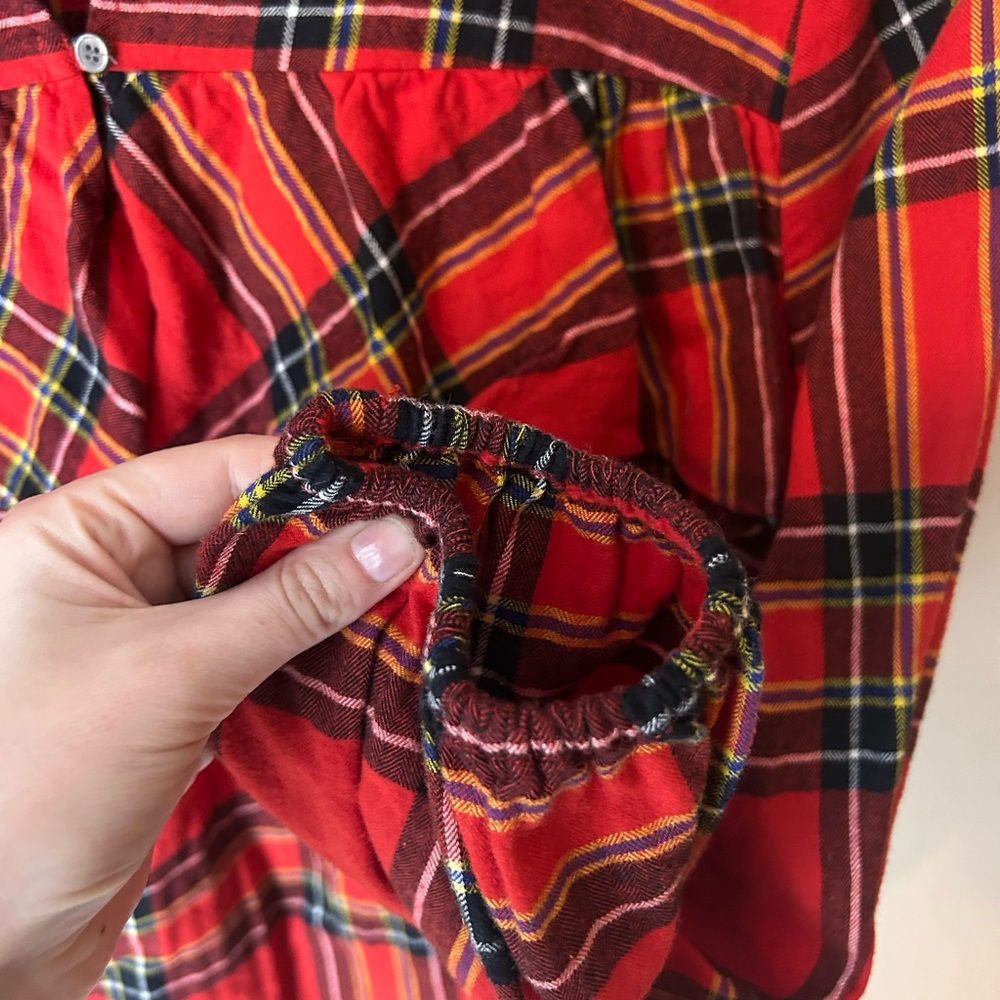 J. Crew Red Ruffle Blouse Tartan Popover Plaid Festive Flannel Sz S 100% Cotton - Picture 5 of 11